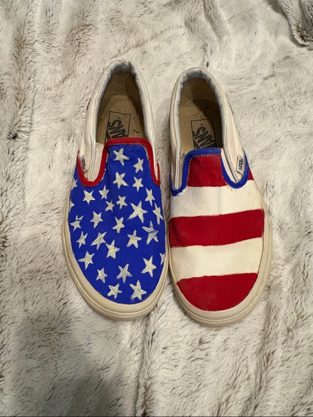 Vans Slip-On Sneakers in Red, White & Blue Star Stripe Pattern
